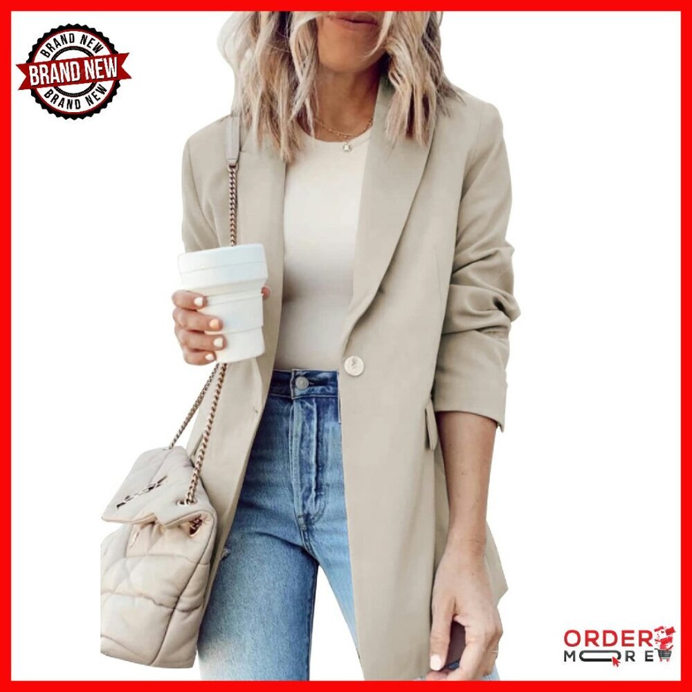 Polyester Blazer Notched Collar Button Down Casua… - image 1